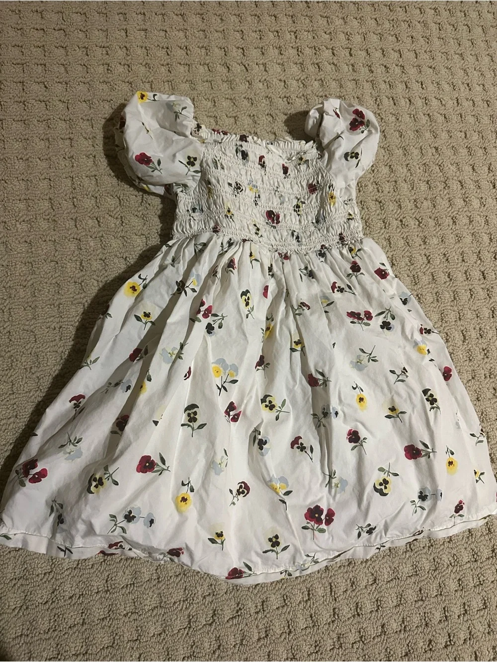 GAP x DOAN collab Girls' White Floral Smocked Dress with Puff Sleeves